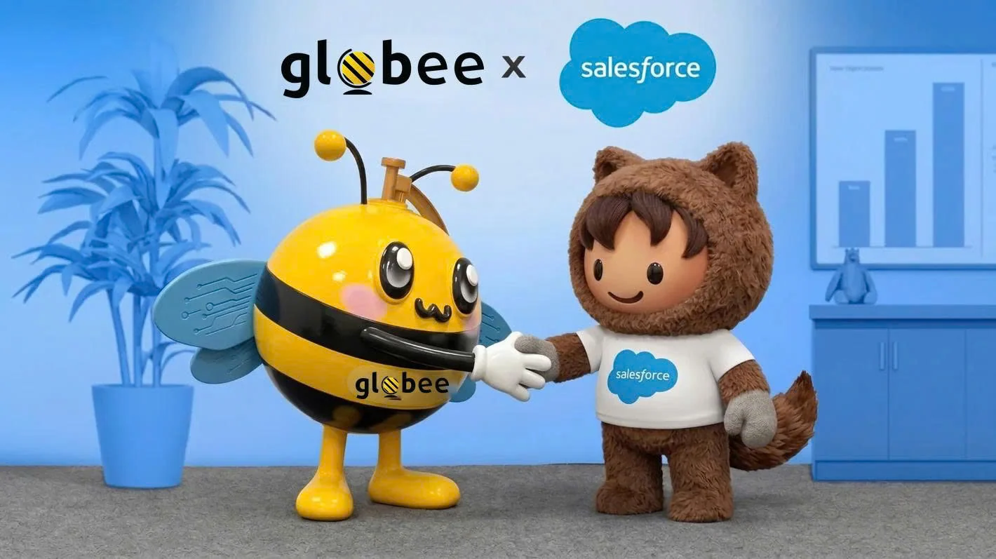 Hình minh họa Globee kết hợp Salesforce với hai linh vật bắt tay